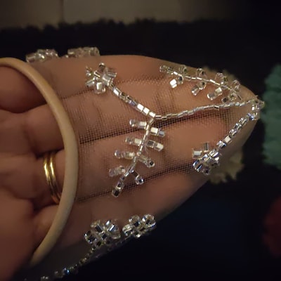 Ivory Tulle Wedding Shoes With Flowers , Transparent Flower Bride Boots