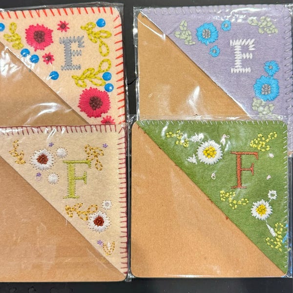 Personalized Hand Embroidered Corner Bookmarks, Felt Triangle Page ...