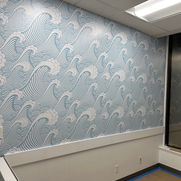 Wave Wallpaper Peel and Stick | Pink Blue Ocean Waves Wall Mural - Etsy