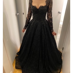 Black floral gothic wedding dress, black flower tulle lace dress, alternative bridal gown prom dress long formal gowns    cg19132