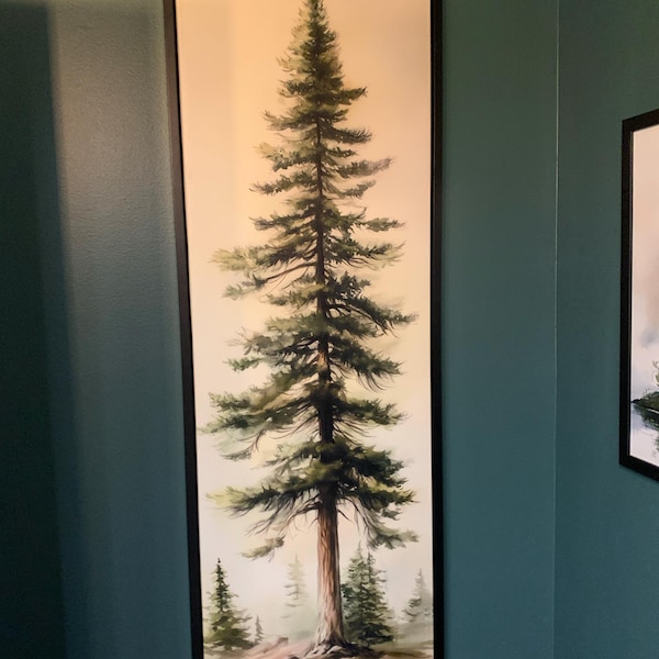 Elegant Pine Tree Wall Art - Tall Watercolor Forest Print for Narrow ...