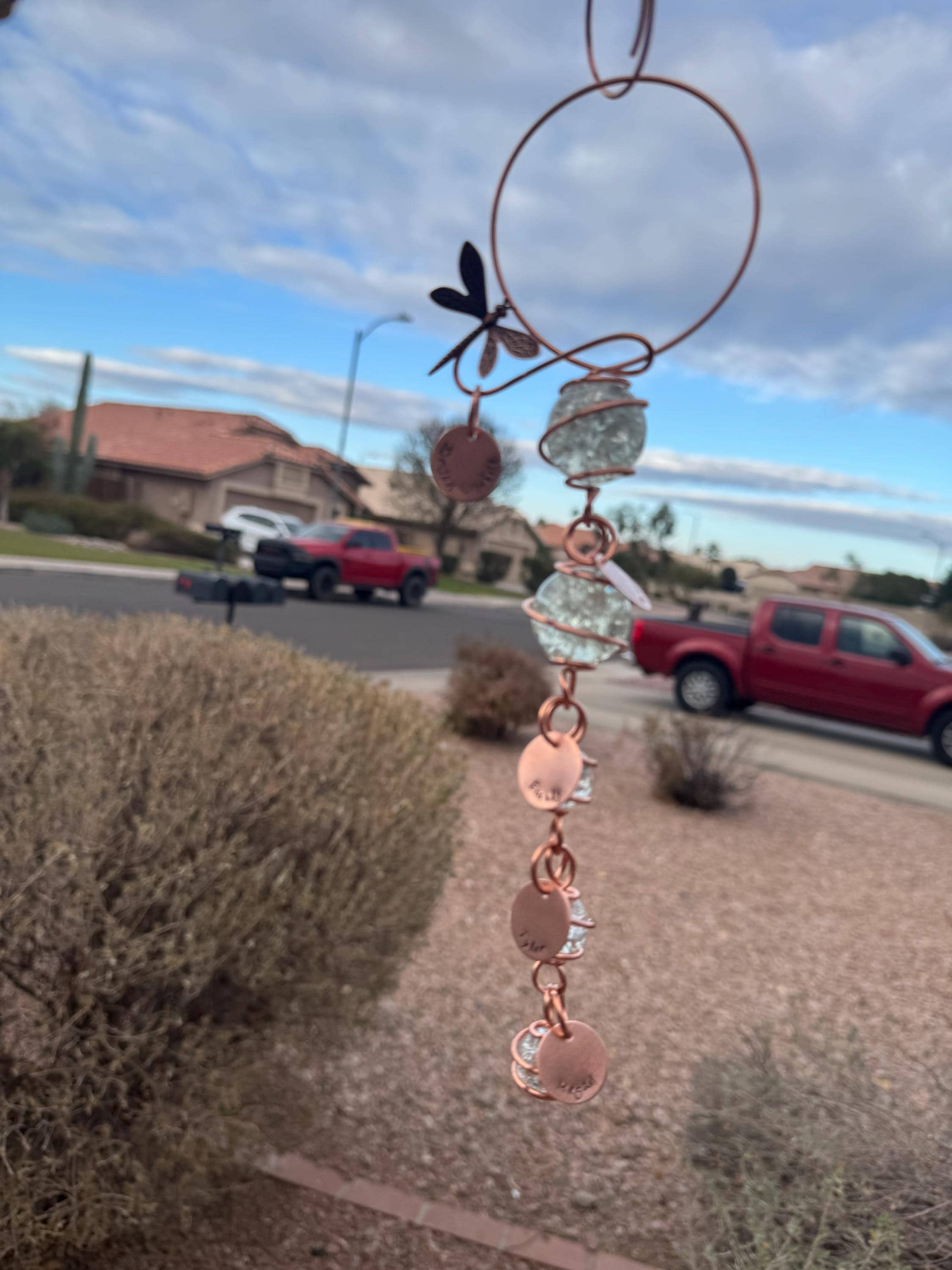 Dragonfly suncatcher, glass jeweled garden art, outdoor decor, butterfly sun catcher, outdoor copper art, plant gift, mothers day