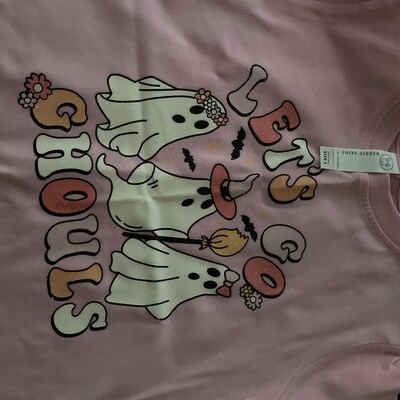 Yihaojia Halloween 'Let's Go Ghouls' Oversized Sweatshirt - Ghost & Flower Graphic, Black, Long Sleeve Pullover For Women