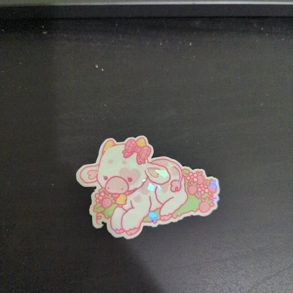 Strawberry Cow - Holographic Vinyl Sticker - Etsy