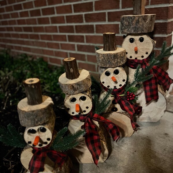 Log Snowmen Family (1 Each Small, Medium and Large) - Etsy