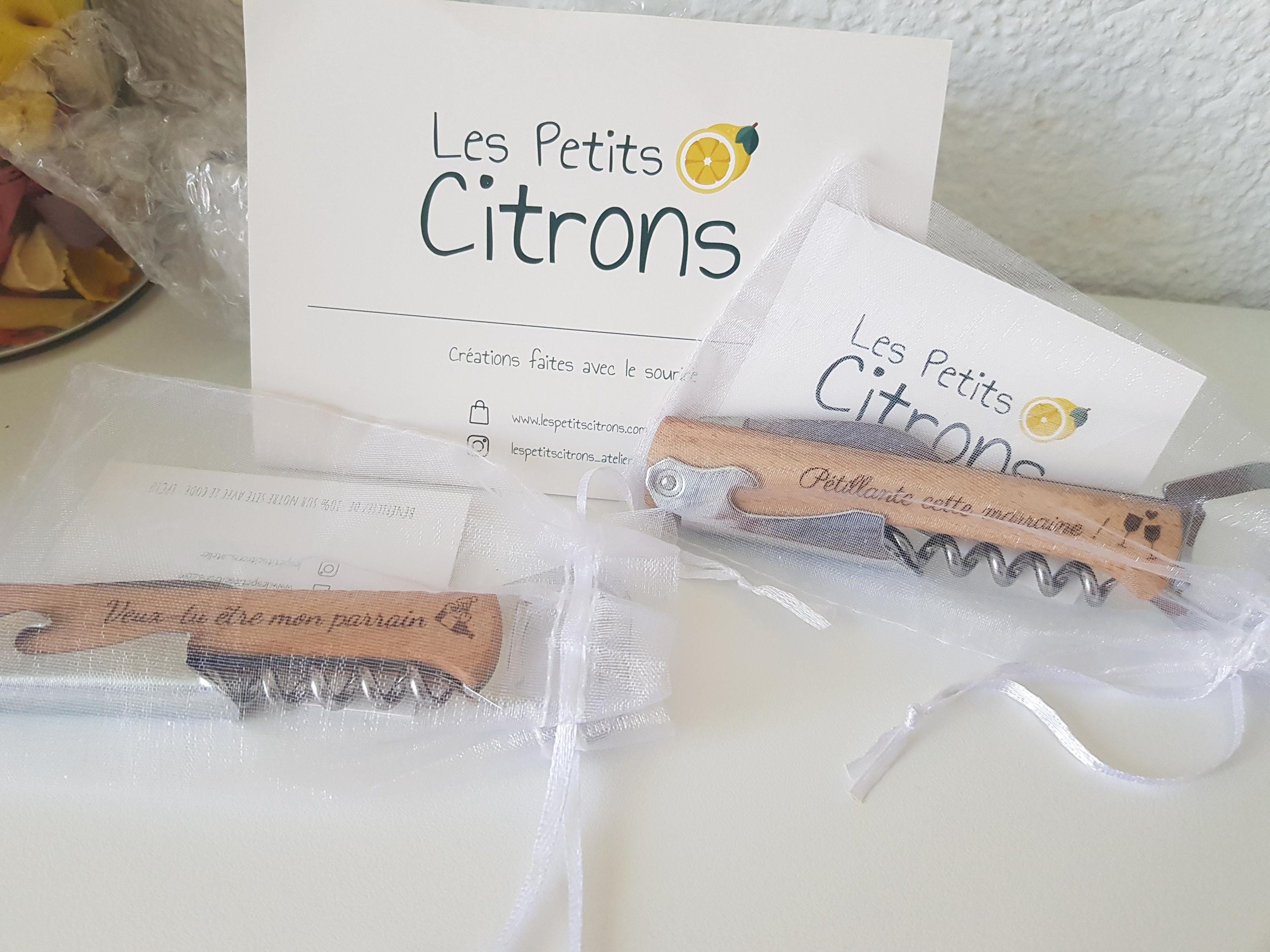 Personalized lemonade maker / Bottle opener knife Corkscrew / Father&#39;s Day gift godfather godmother / Witnesses Birthday Christmas Wedding