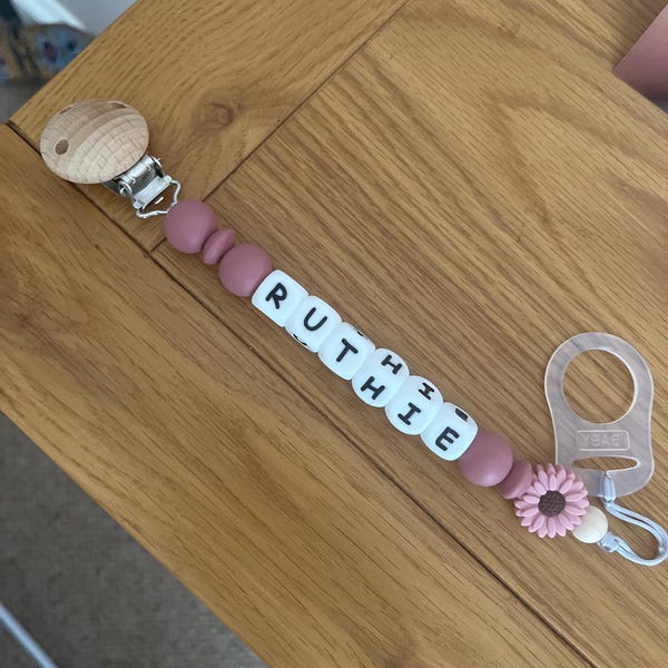 Handmade Crochet Newborn Gift Set (3pc) Cute Duck in Red Dress – Personalised Dummy Clip, Baby Shower Gift