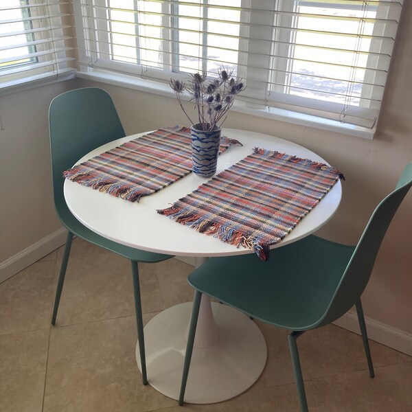 Handwoven Machine Washable Rag Rug Placemats in Warm Rust, Grey, and ...