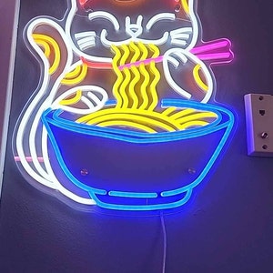 Insegna Al Neon Gatto Ramen - LED Colorato 38x32cm Per Ristorante O Casa