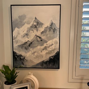 抽象的な山の風景画 オリジナルの雪山のテクスチャ画 モダンな青と