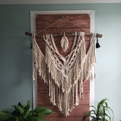 Tenture Murale Macramé Tissée – Décoration Bohème 70x50cm – Personnalisable