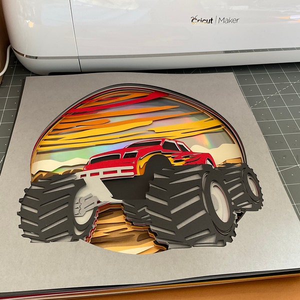 Tractor Shadow Box Monster Truck 3D Box Paper Cut Light Box Svg, Tractor Shadow Box Svg ...