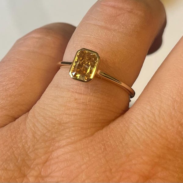 Solitaire Ring/ Radiant Cut 5x7mm Champagne Moissanite Engagement ...