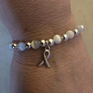 Grey (Brain cancer) 6mm Stretchy Cancer Awareness Bracelet, Packaged. FIts Most Adults. Great for Fundraisers or Showing support.