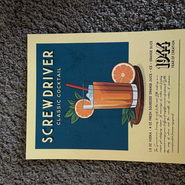 Screwdriver Cocktail Print, Screwdriver Cocktail Poster | Bar Cart