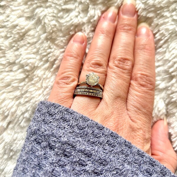 Baguette and Round Diamond Double Row Micro Pave Ring in 14K Solid Gold ...