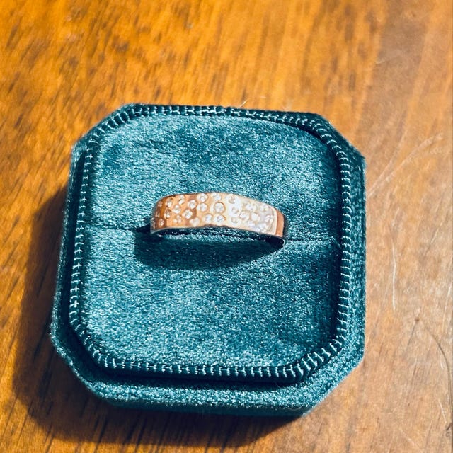 Scattered Diamond Band Dome Wedding Ring 14k Gold Solid Thick