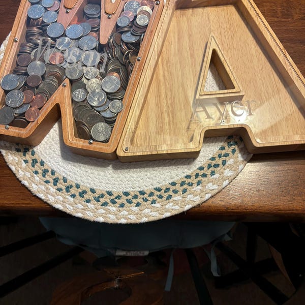 Personalized Wooden Letter Piggy Bank, Custom Initial Money Box for ...