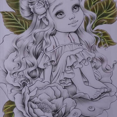 Thumbelina Mariola Budek Coloring Page Printable Adult Kids Cute Animal ...