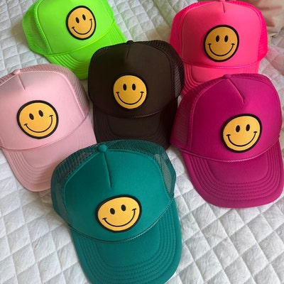Smiley Face Trucker Hat , Smiley Face Hat Smiley Face Patch Hat, Smiley ...