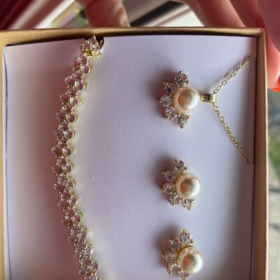 Custom Pearl Color Wedding Jewelry Set Bridesmaid Bracelet - Etsy