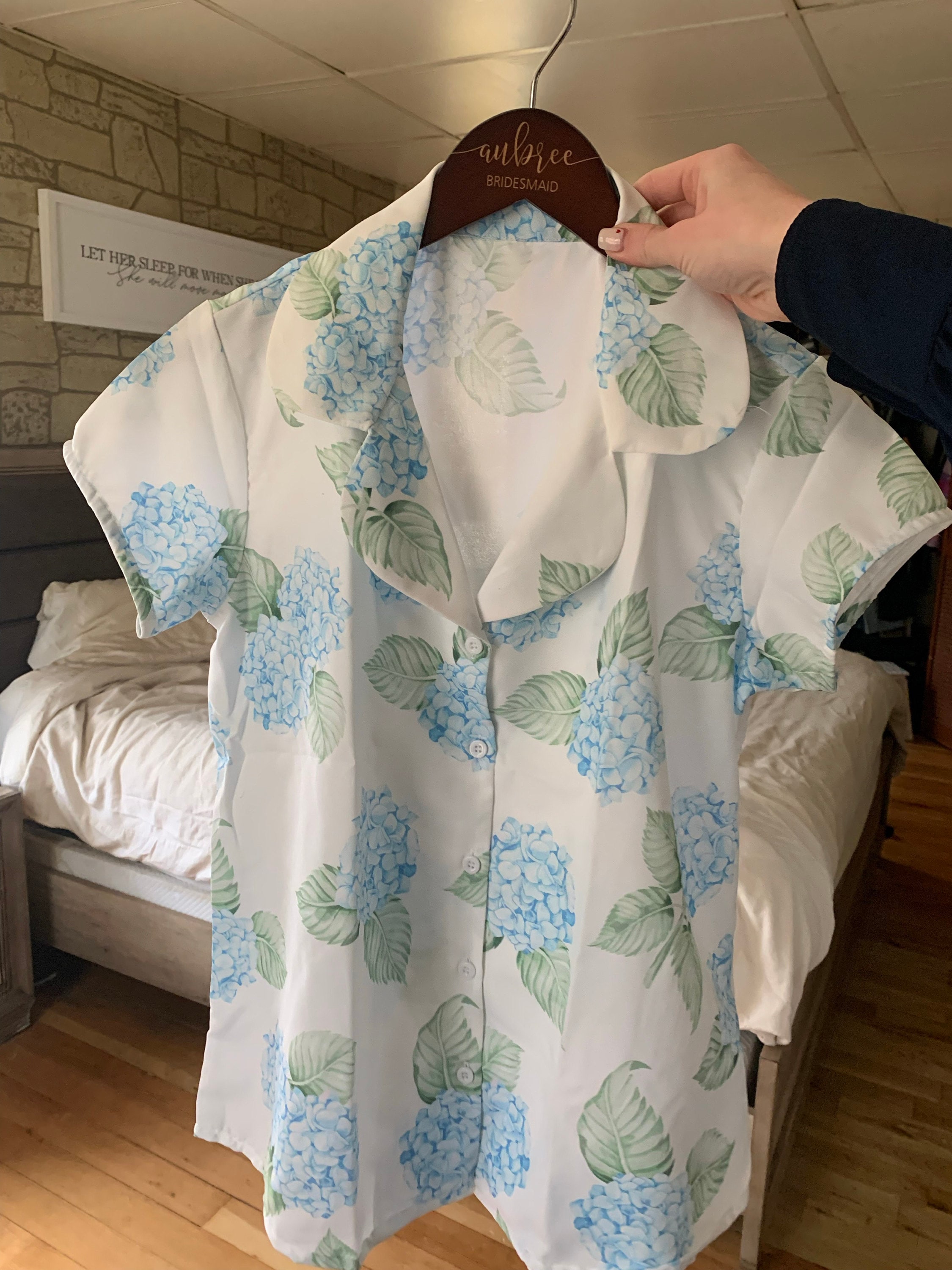 New Hydrangea PJs - Notched Collar Style Pj Sets in Blooming Hydrangeas Pattern - Bridesmaids Pjs