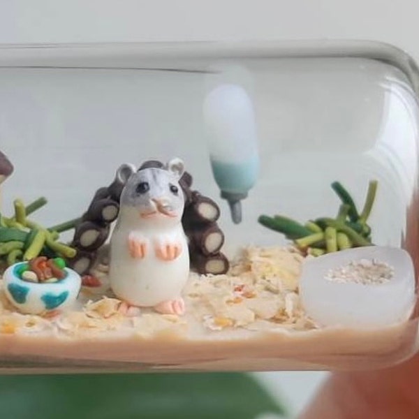 Image showcasing Cute Hamster Habitat in a Glass-bottle / Unique Miniature Figure ...