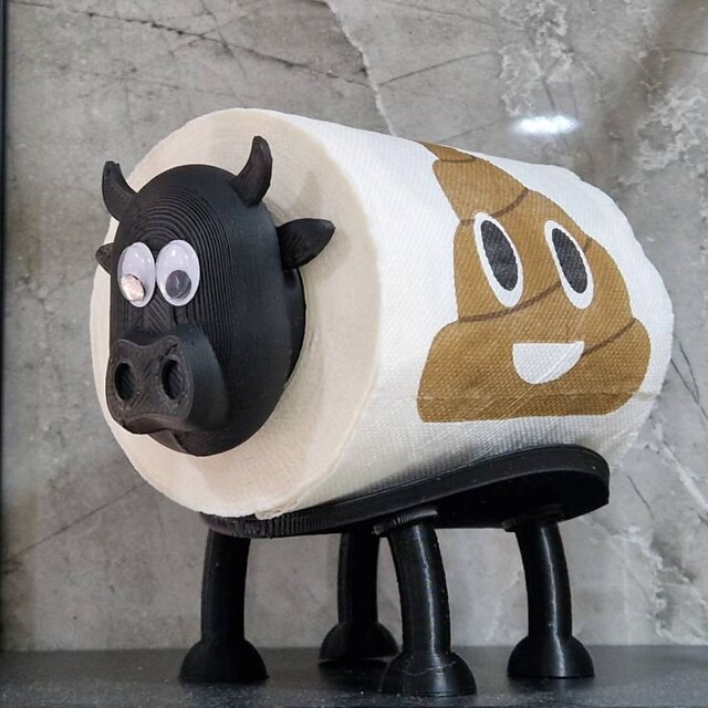 Toilettenpapierhalter In Kuh-Design – Aus Metall, Hält 5–7 Rollen, Wand- Oder Standmontage, Schwarz