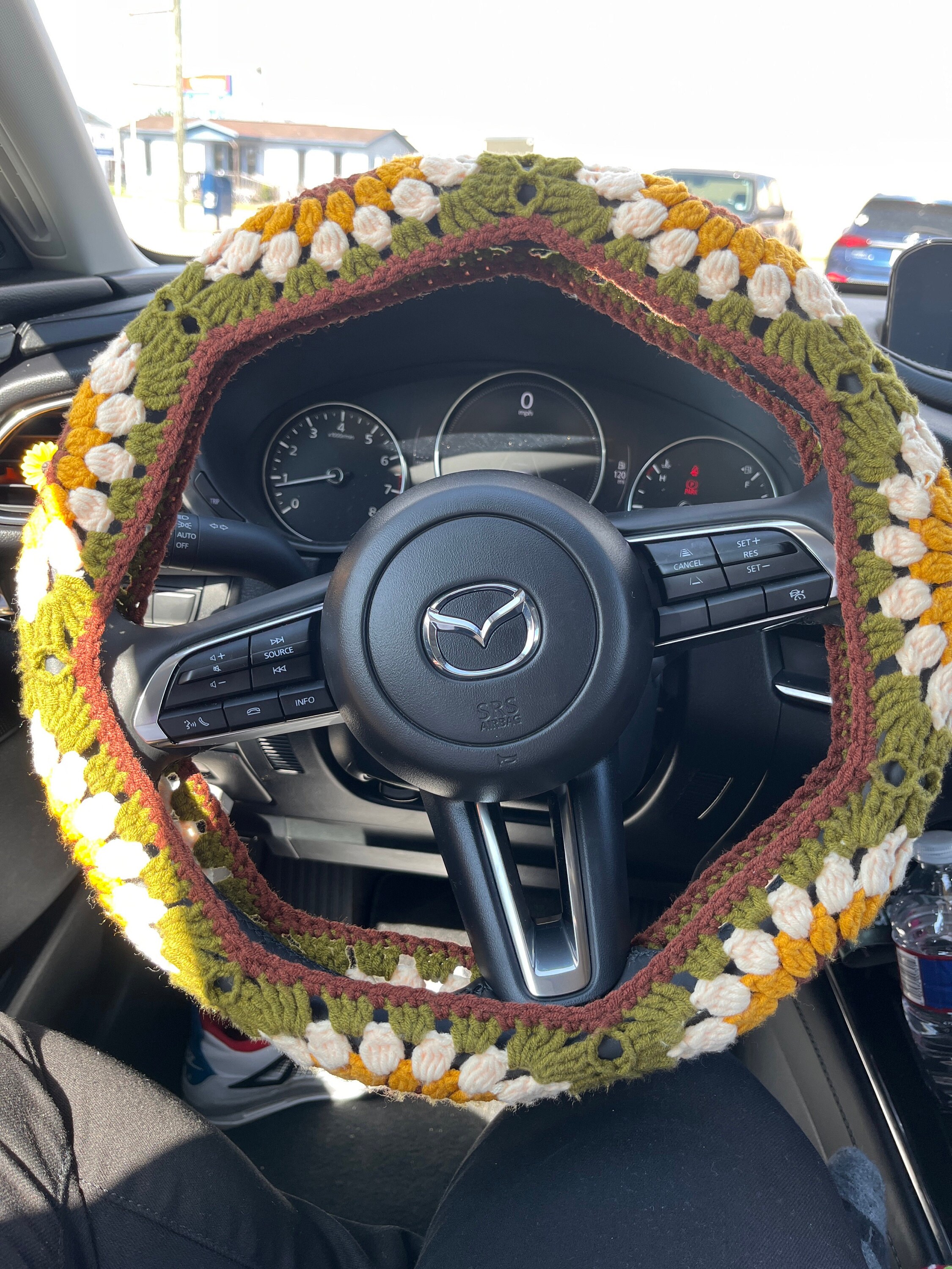Sonnenblumen Auto Steuerrad Hülle,Gehäkelte Steuerrad Hülle,Blumen Gurthülle,Süße Steuerrad Hülle,Auto Zubehör