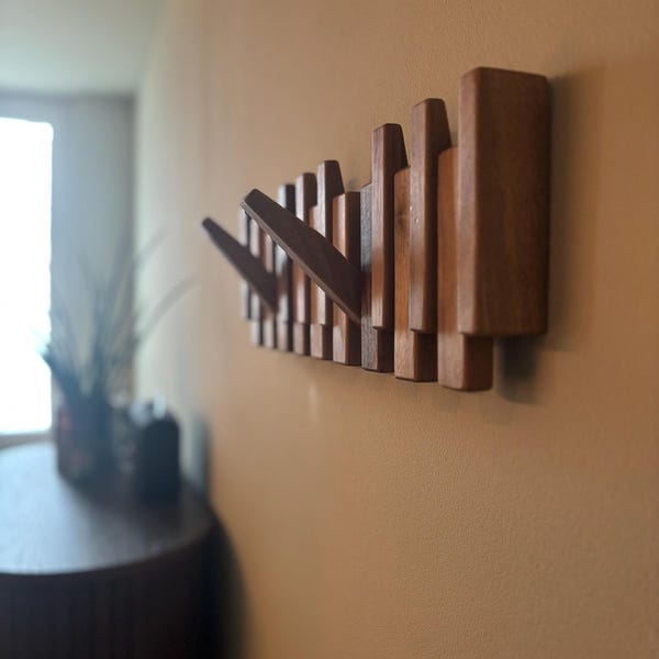 Beech Wood Piano Coat Rack, Space Saving Flip Down Magnetic Hook Rack ...
