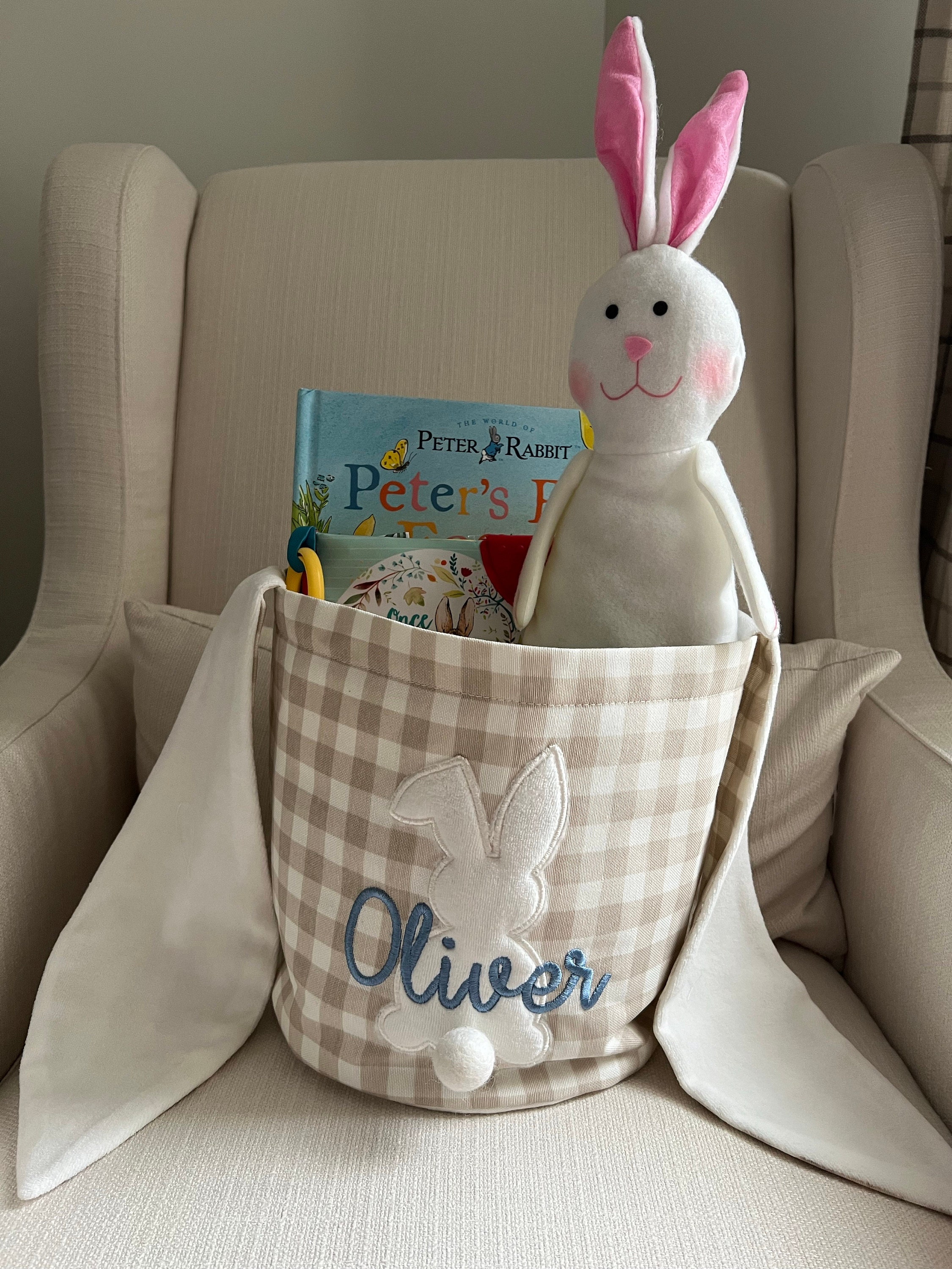 Personalized Easter Basket. Custom Embroidered Easter Bunny. Kids Easter Basket. Baby Girl And Boy Basket. Egg Basket For Easter Activities.