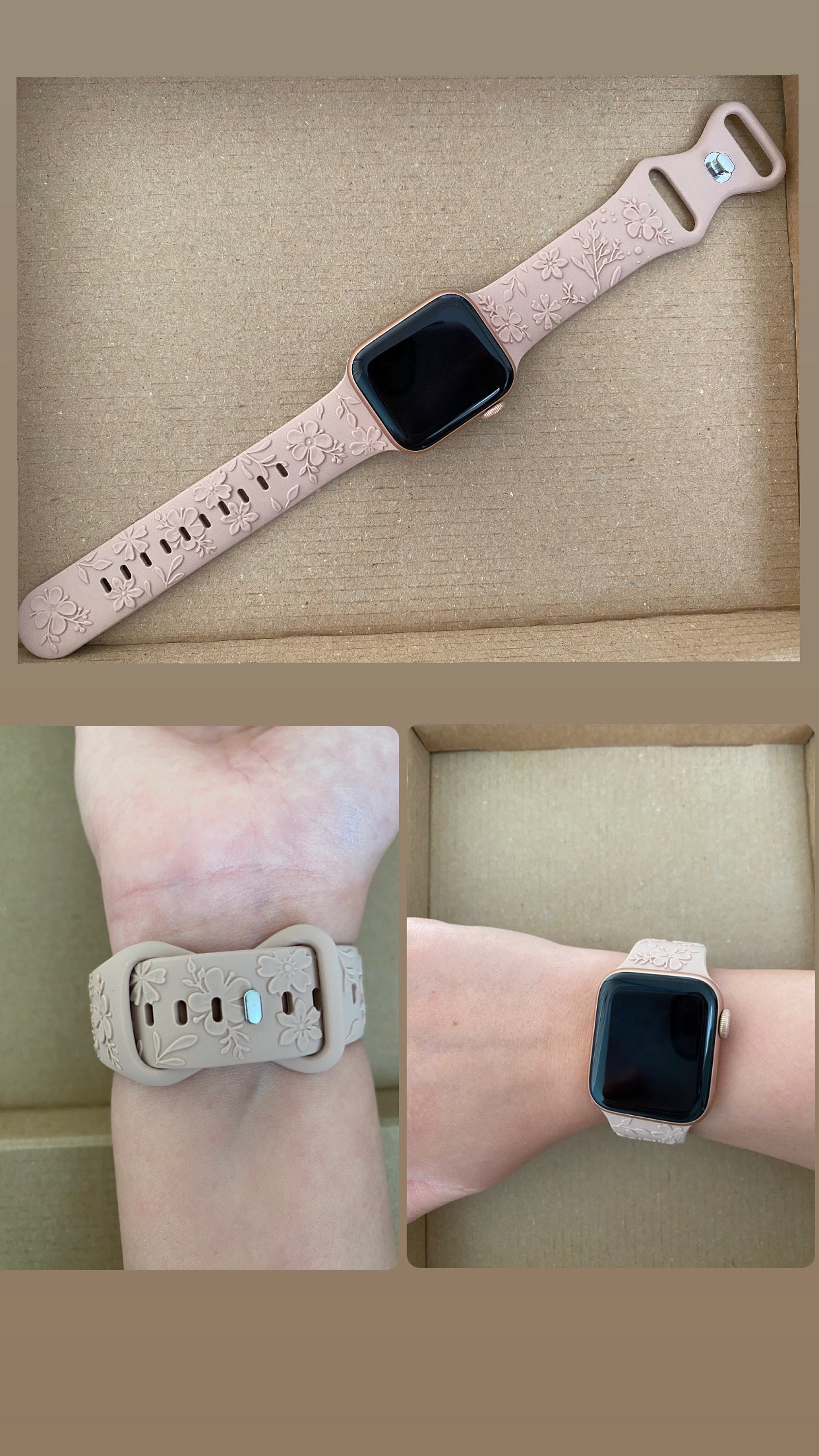 Floral Engraved Bands Apple Watch Band 40mm 41mm 38mm 42mm 44mm 45mm 49mm Women,Silicone Embossed Cherry Blossoms Band iWatch Series 9 8 7-1
