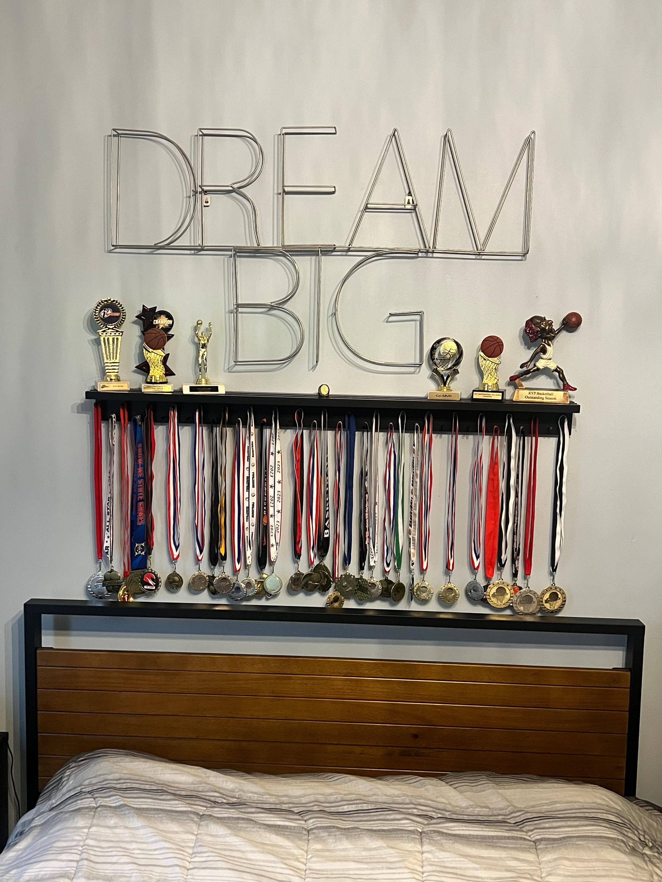 Medal Awards Rack Ultimate Medal Hanger Display and Trophy Shelf - Multi-Purpose Trophy and Medal Holder,  Solid Wood  and Patented Display