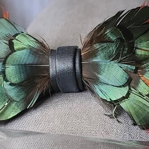 Guinea brown feather bow tie & lapel pin set Mandujour | Etsy