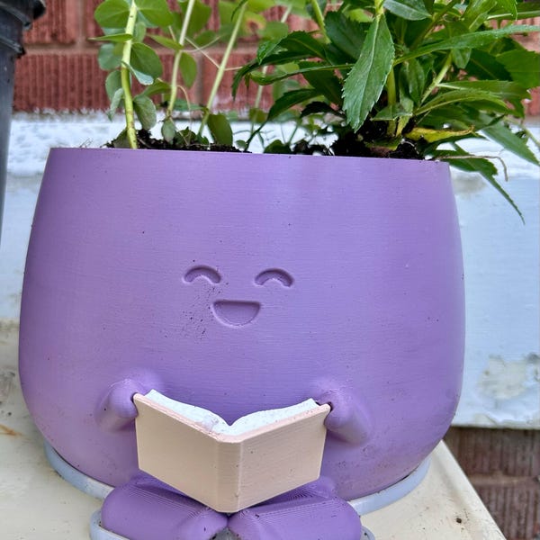 Cute Planter Book, Book Lover Gift, Unique Plant Pot Reading, Indoor ...