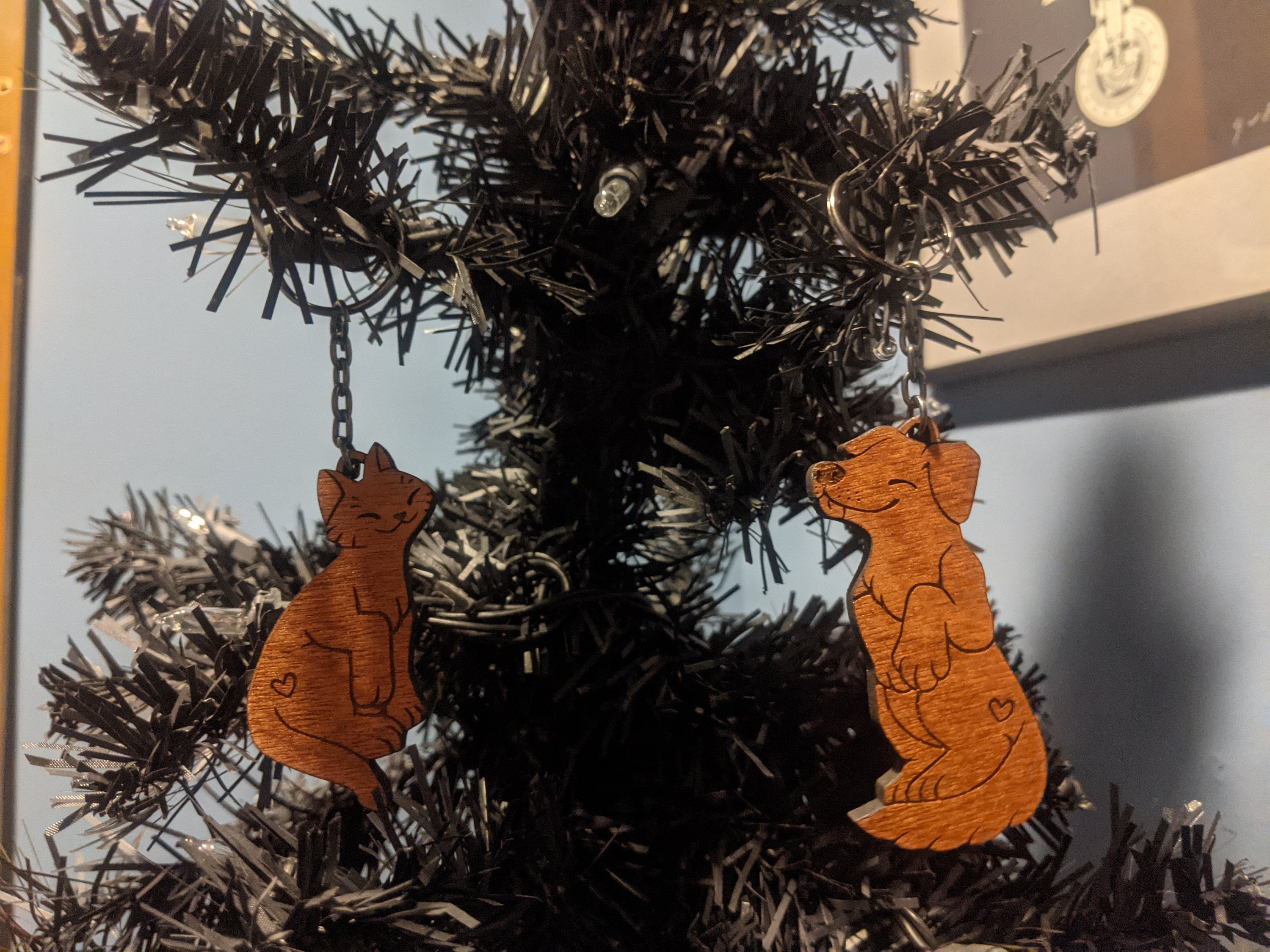 Dog and Cat Couple Keychains - Friendship or Relationship matching wooden keychain set