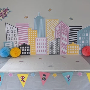 Printable Superhero Buildings, Printable Party Decor, SUPERHERO Buildings, Kids Birthday ...