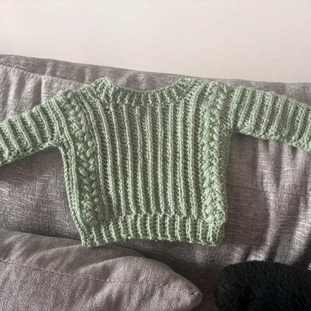 A customer's finished Autumn Wheat Child Crochet Sweater Pattern PDF
