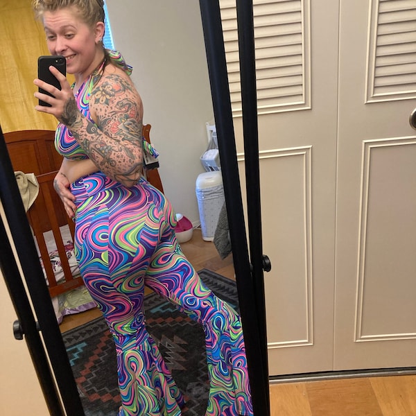 Silver Holo High Waist Bell Bottom Flares