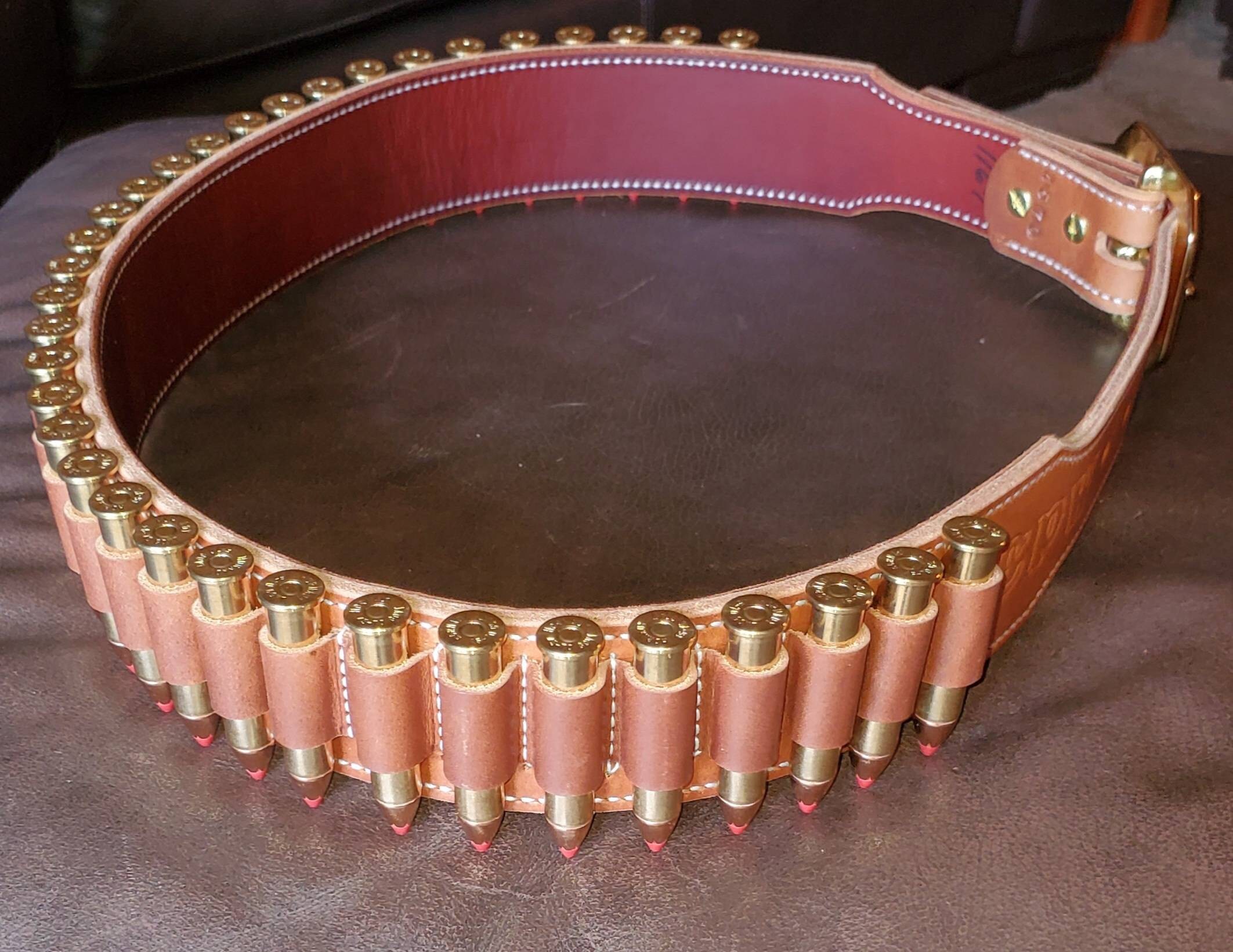 Cartridge Belt 2-1/4&quot; 2 PLY Our Finest Quality Leather Blk, Dk Brn, Russ, Nat Oil, Custom work for the Single Action Shooting Society. USA