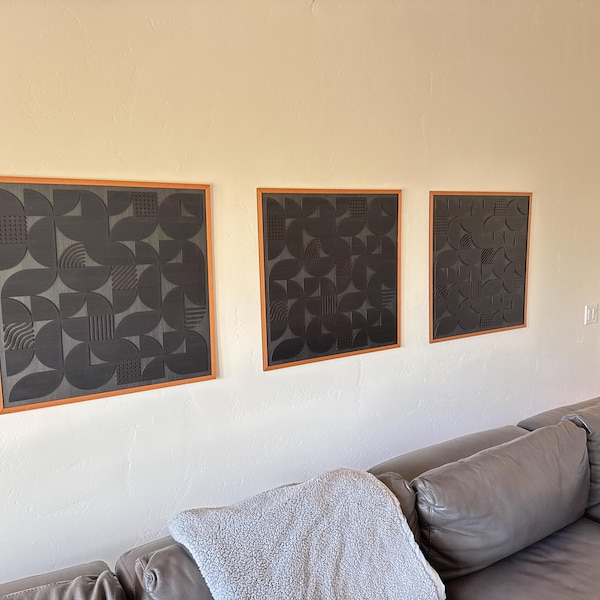 Geometric Abstract Wood Wall Art - Modern Wood Art - Minimal - Charcoal ...