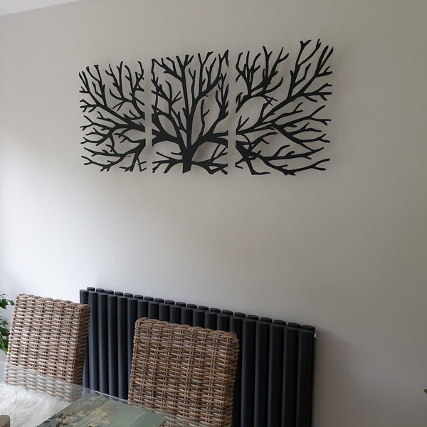 Metal Wall Art Decor 3D Sculpture 3 Piece Tree Brunch Modern Fireplace ...