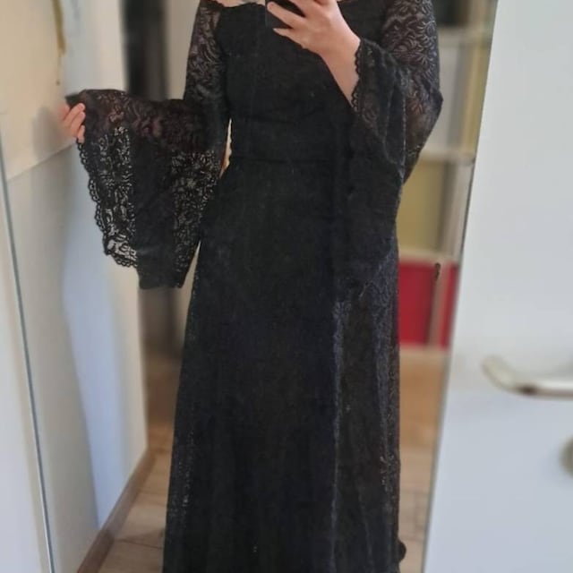 black dress with lace bell sleeves Octavia main image 1