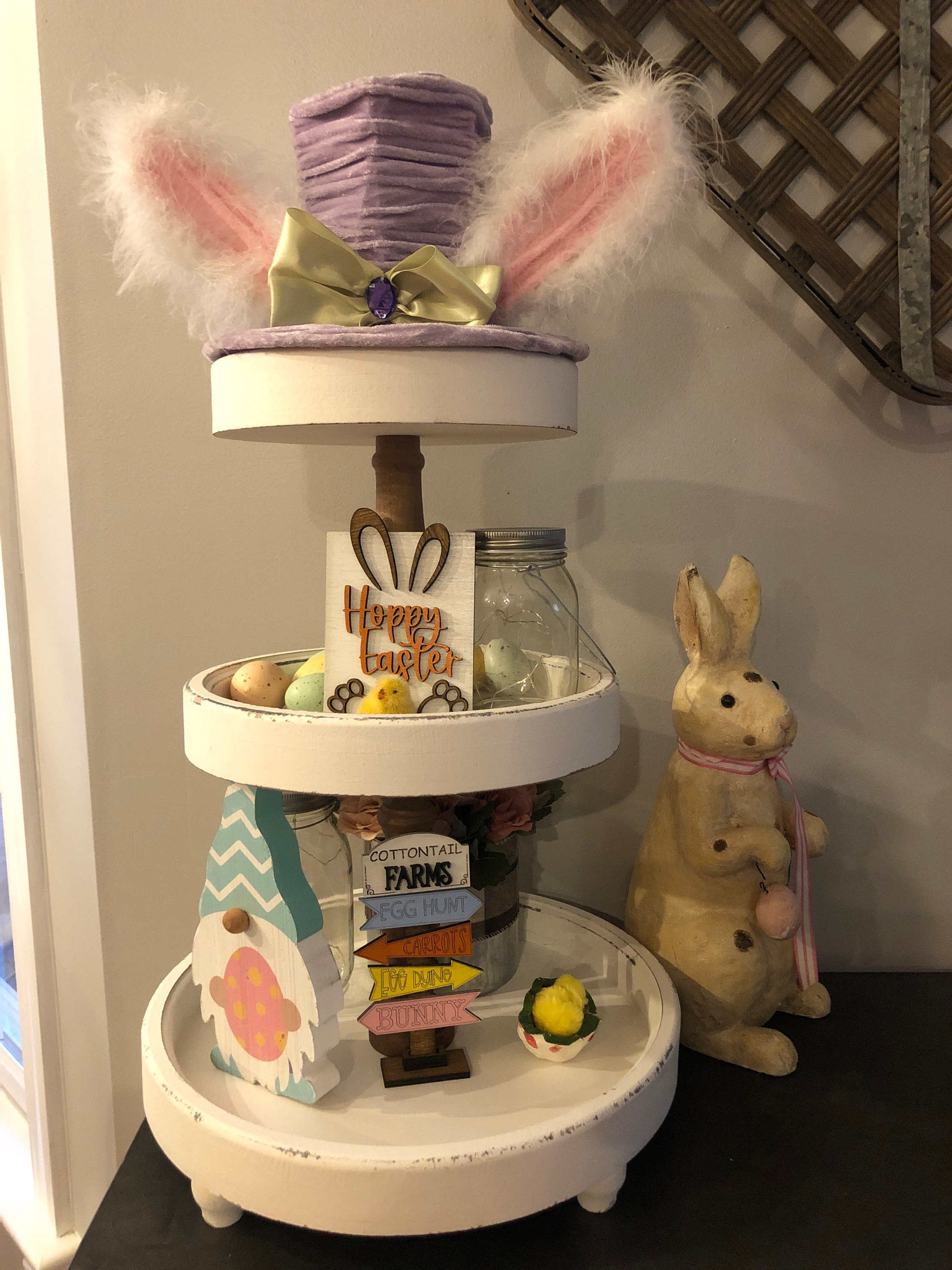 Easter bunny tier tray decor, tier tray set, Rae dunn decor, mini signs, 3d, tier tray signs, Easter, cottontail farms, shake your tail