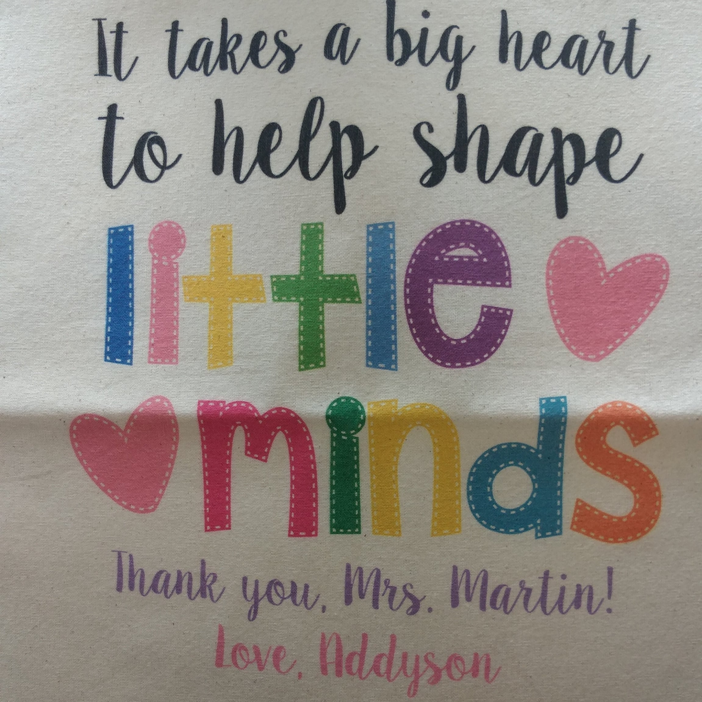 teacher tote bag - adorable teacher tote for kindergarten, first grade - teacher gift big heart to help shape little minds 22MSCL-022-BBag