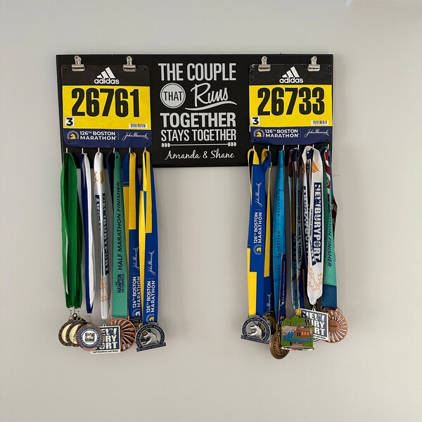 The COUPLE That Runs Together & Double Race Bib DISPLAY Medal HOLDER ...
