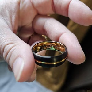 Tungsten carbide ring black and yellow gold Wedding band mens tungsten Black tungsten ring men Men's wedding band Tungsten wedding band