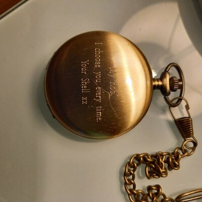 Personalised Antique Gold Pocket Watch With Arabic Dial Chain Any Text ...