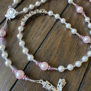 Personalized Rosary Beads in White and Pink Baptism Gift - Etsy