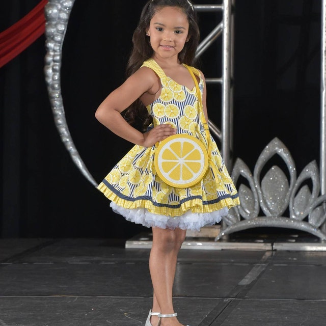 Girls Lemon Dress, Casual Wear, OOC, Natural, Pageant, Corset, Back,  Stripes, Gingham, Yellow, Fruit, Slice, Blue, Boutique, Birthday, Party -  Etsy